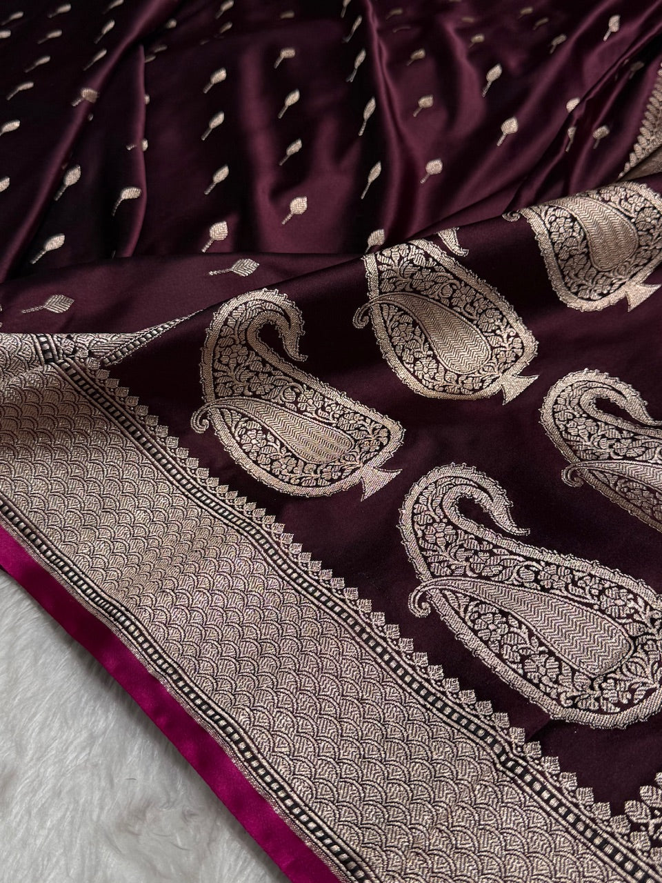 Dark Rose Mashru Booti Mashru Silk Saree