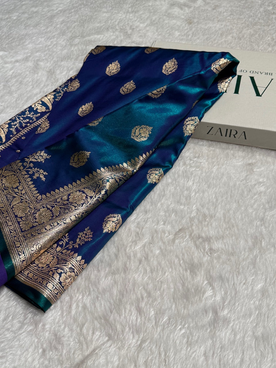 Satin Silk Booti in Teal Blue / Peacock SS20