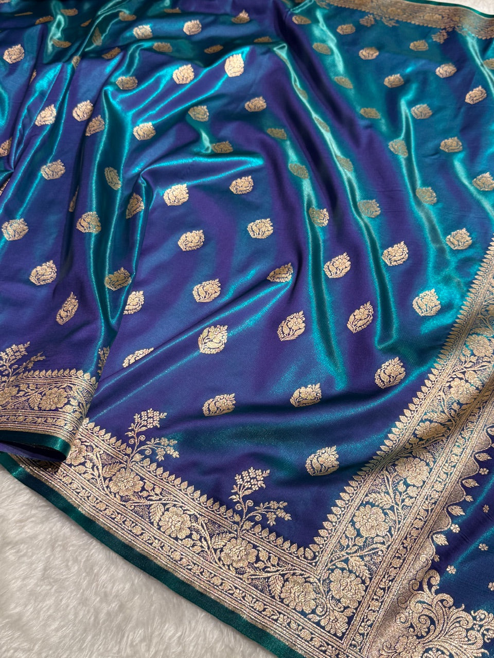 Satin Silk Booti in Teal Blue / Peacock SS20