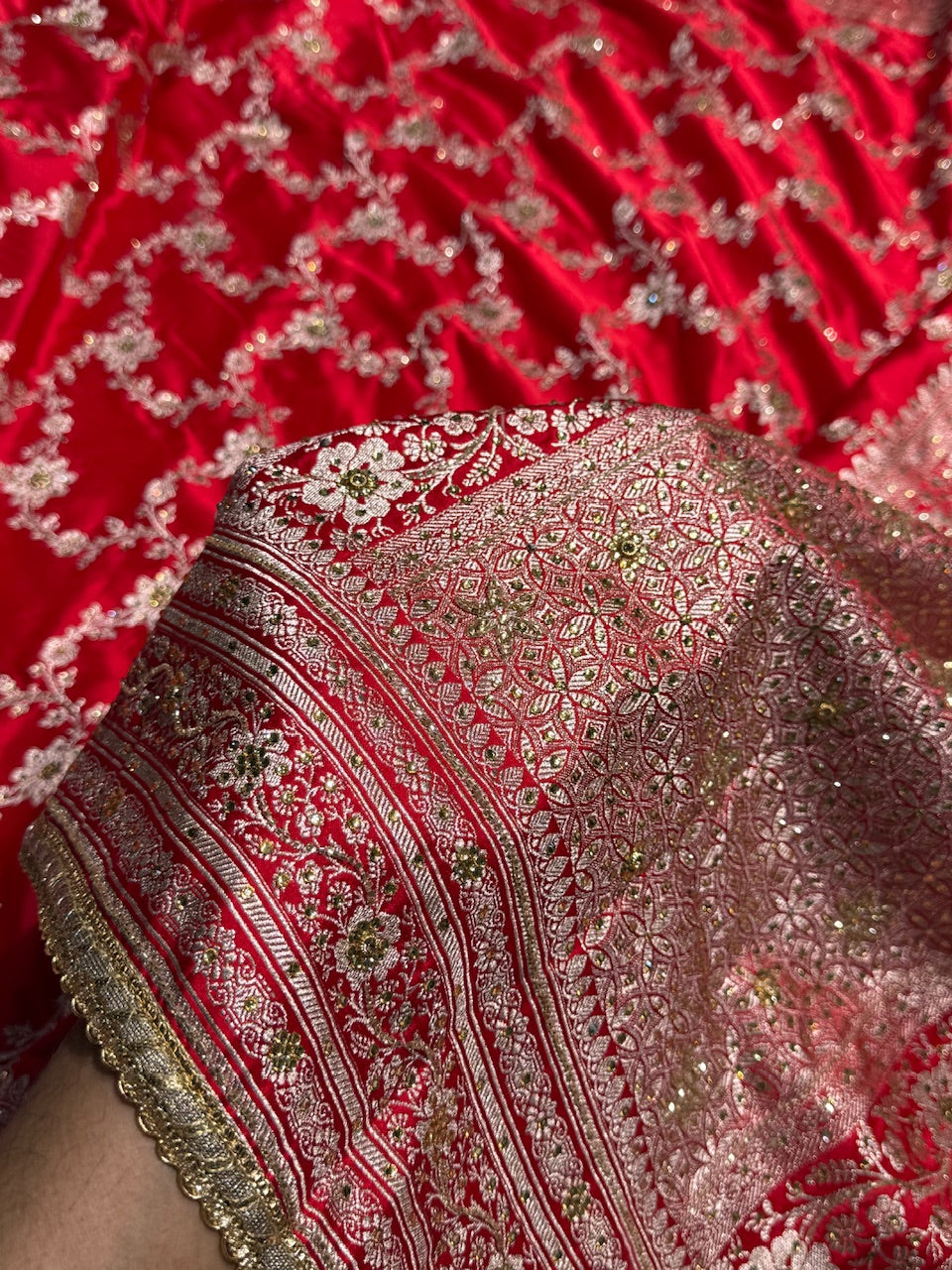 Bridal Red Jaal  Mashru Silk Saree