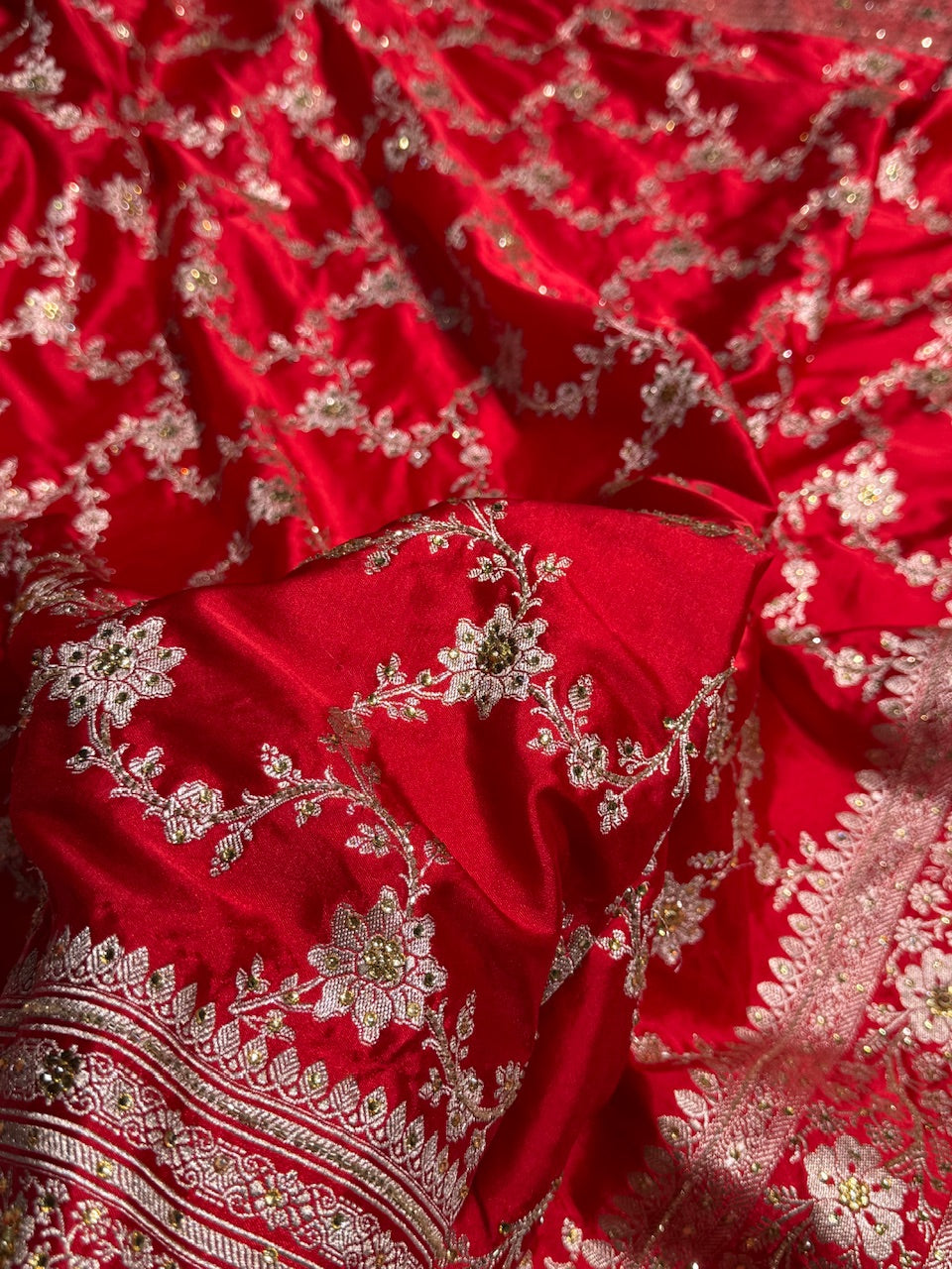 Bridal Red Jaal Mashru Silk Saree