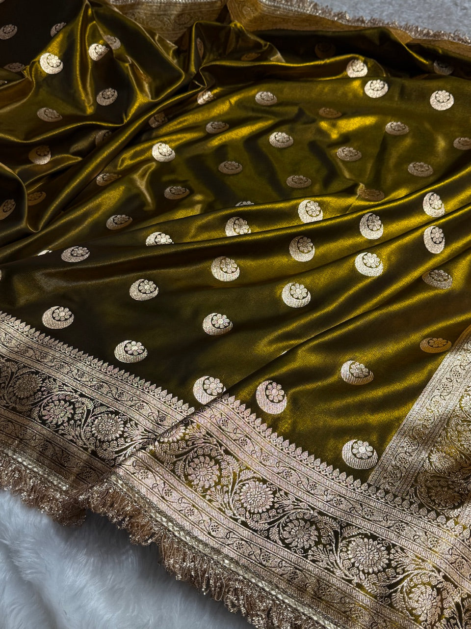 Mehandi Chand Tara Satin Silk Saree with Gotta Patti