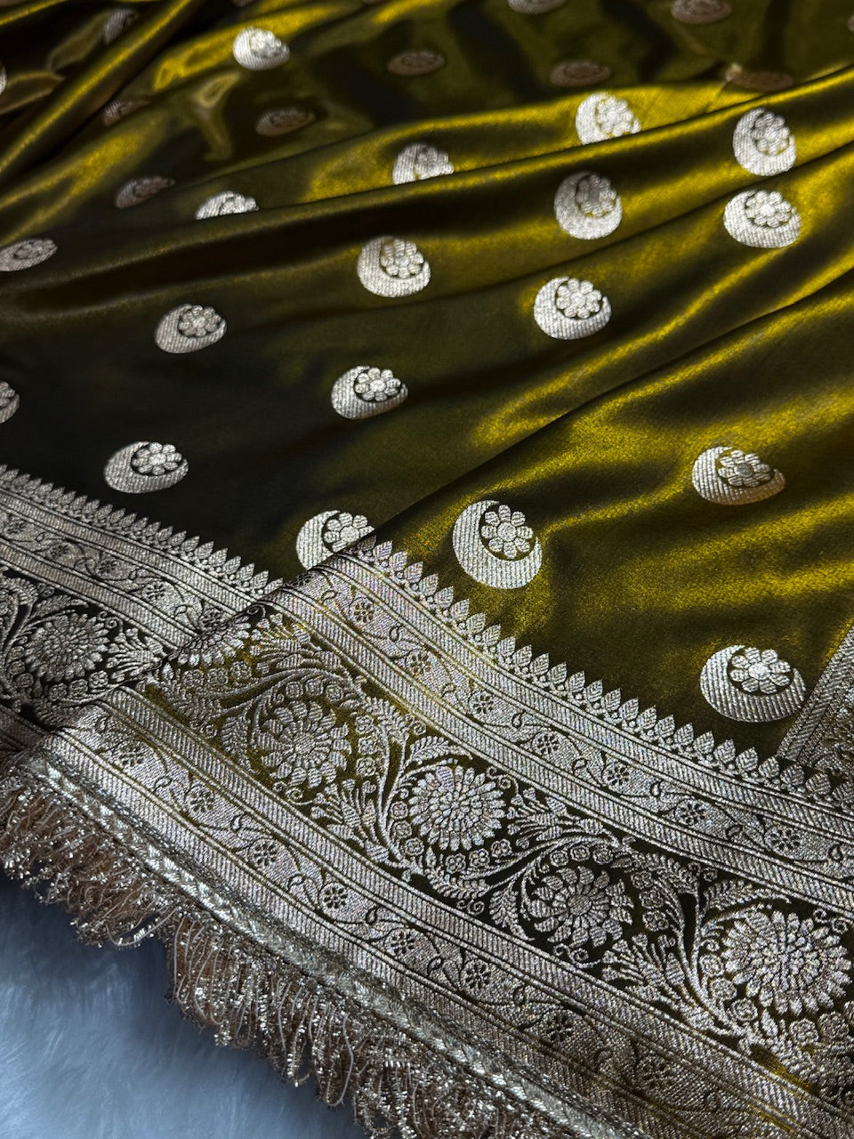 Mehandi Chand Tara Satin Silk Saree with Gotta Patti