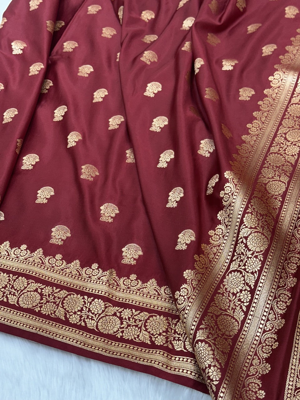 Maroon Booti Pattern Satin Katan Silk Saree SK49