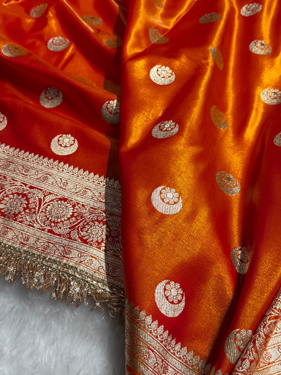 Gold Chand Tara Satin Silk Saree with Gotta Patti