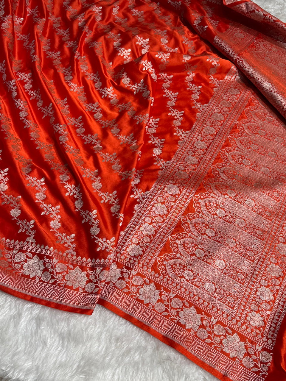 Orange Mashru Silk Saree Cross Pattern