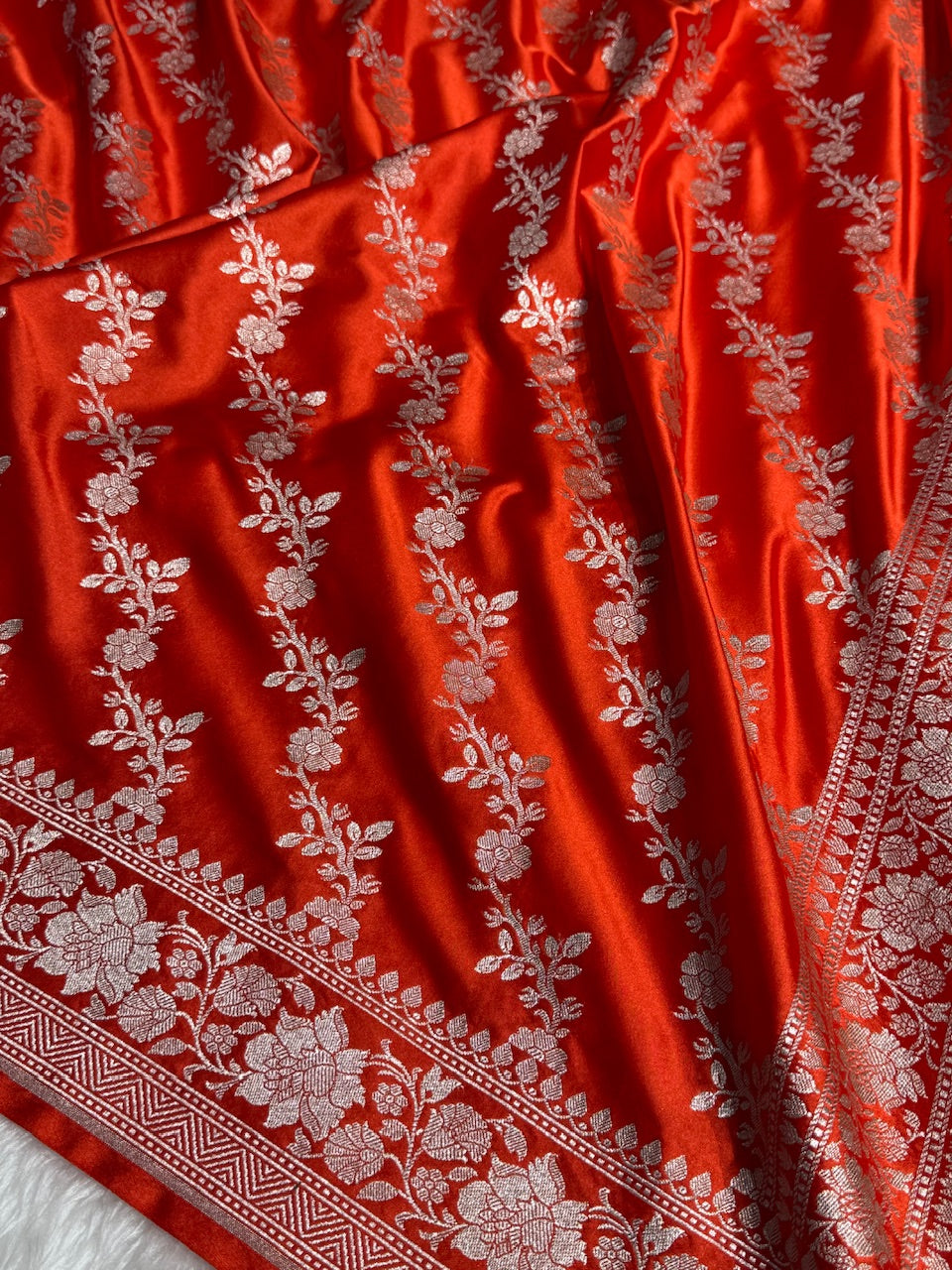Orange Mashru Silk Saree Cross Pattern