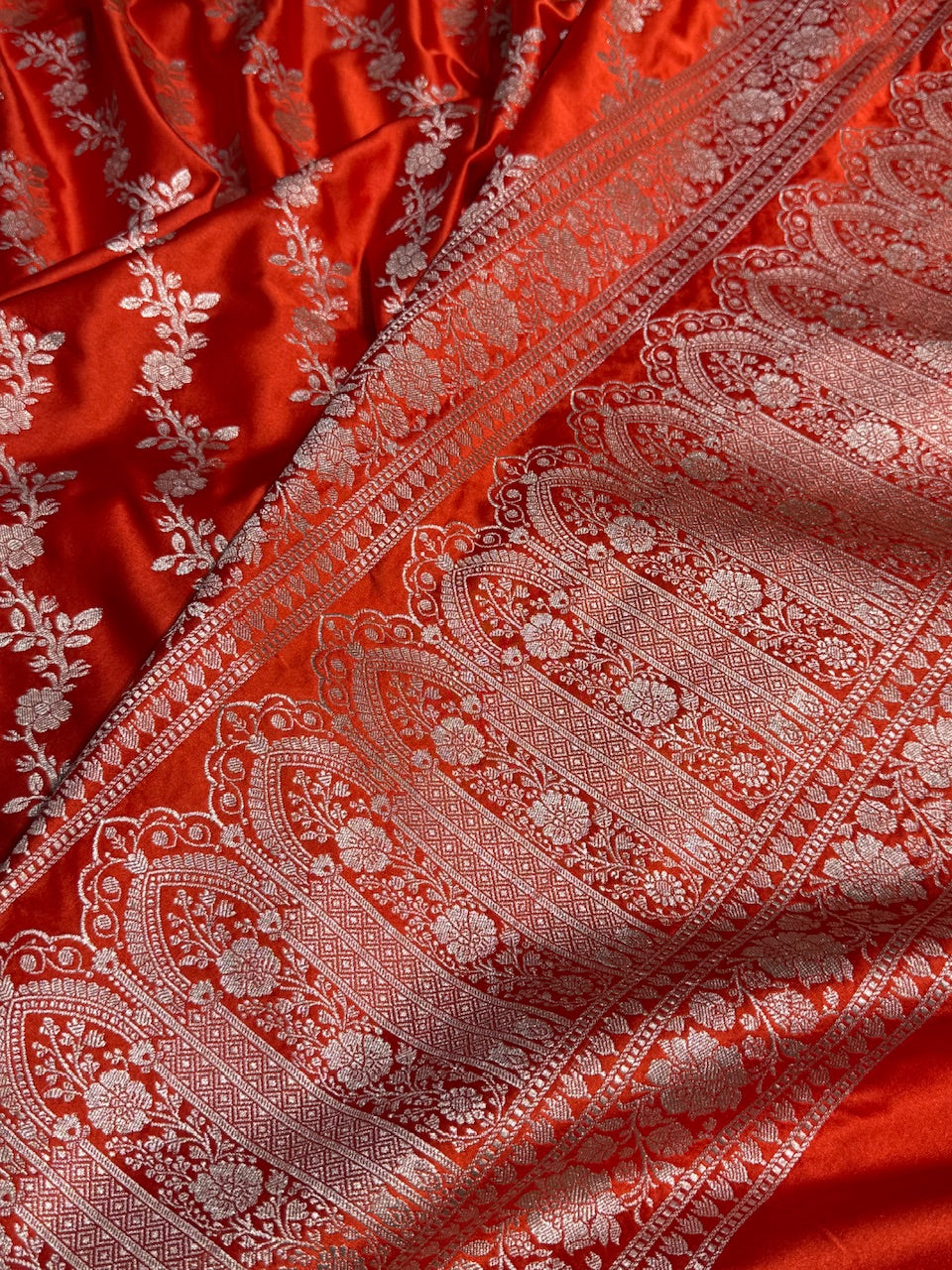 Orange Mashru Silk Saree Cross Pattern