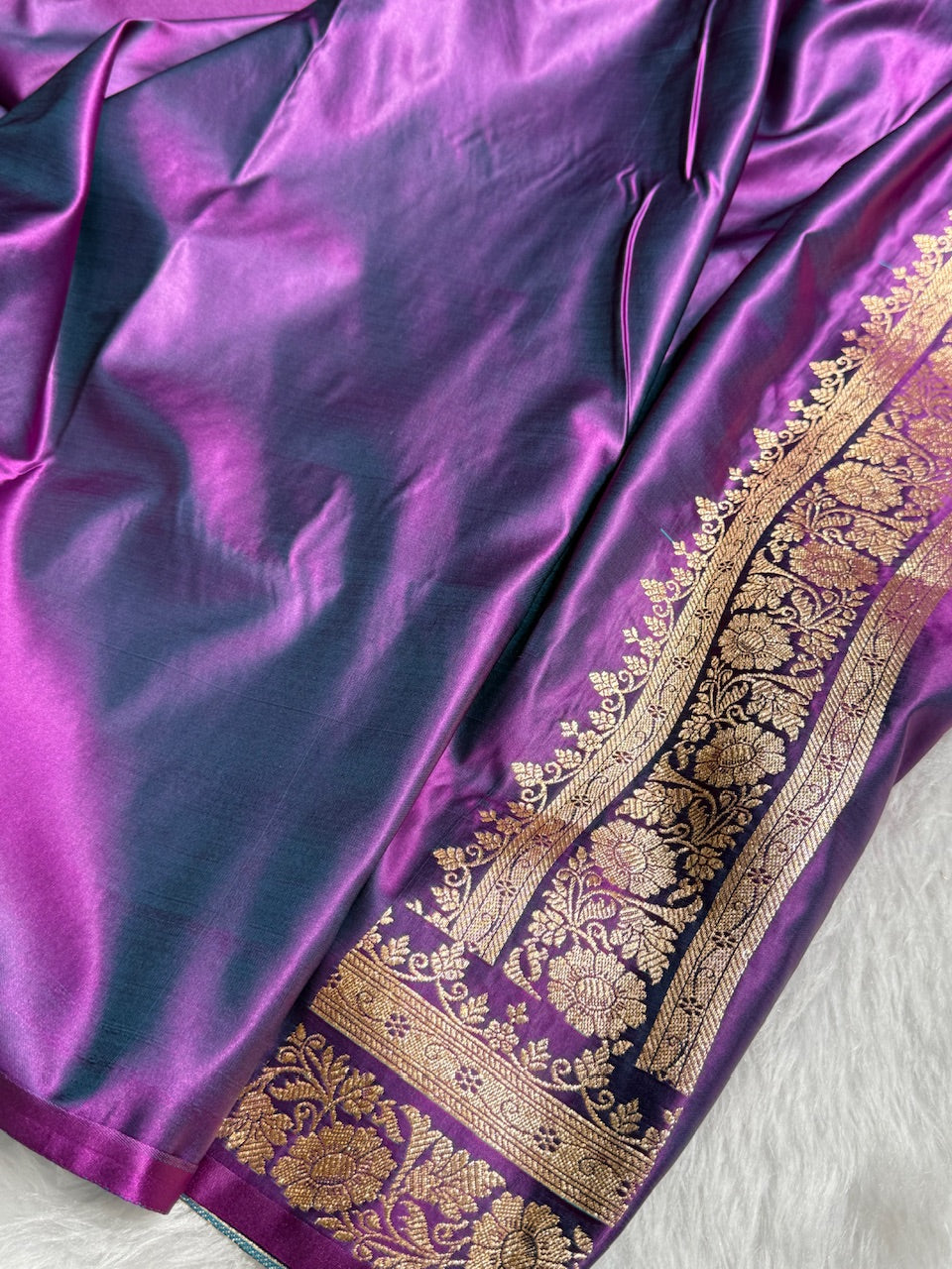 Purple Wine Floral Jaal Pattern Satin Katan Silk saree SK42
