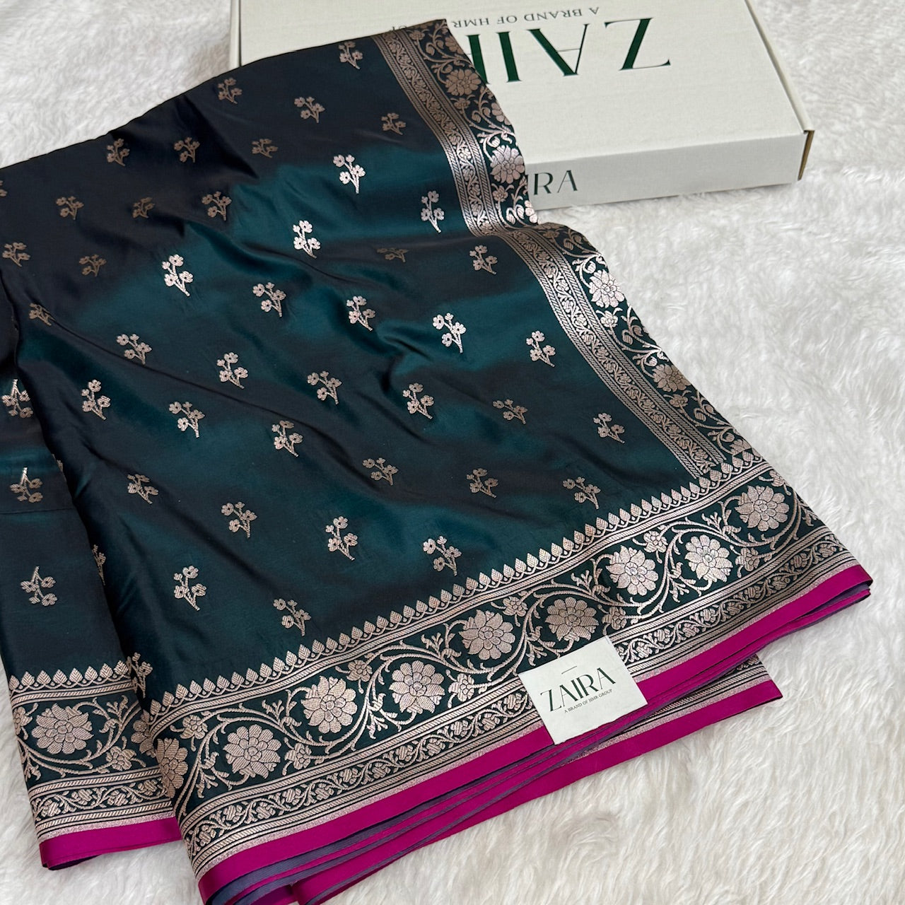 Dark Green Booti Mashru Silk Saree