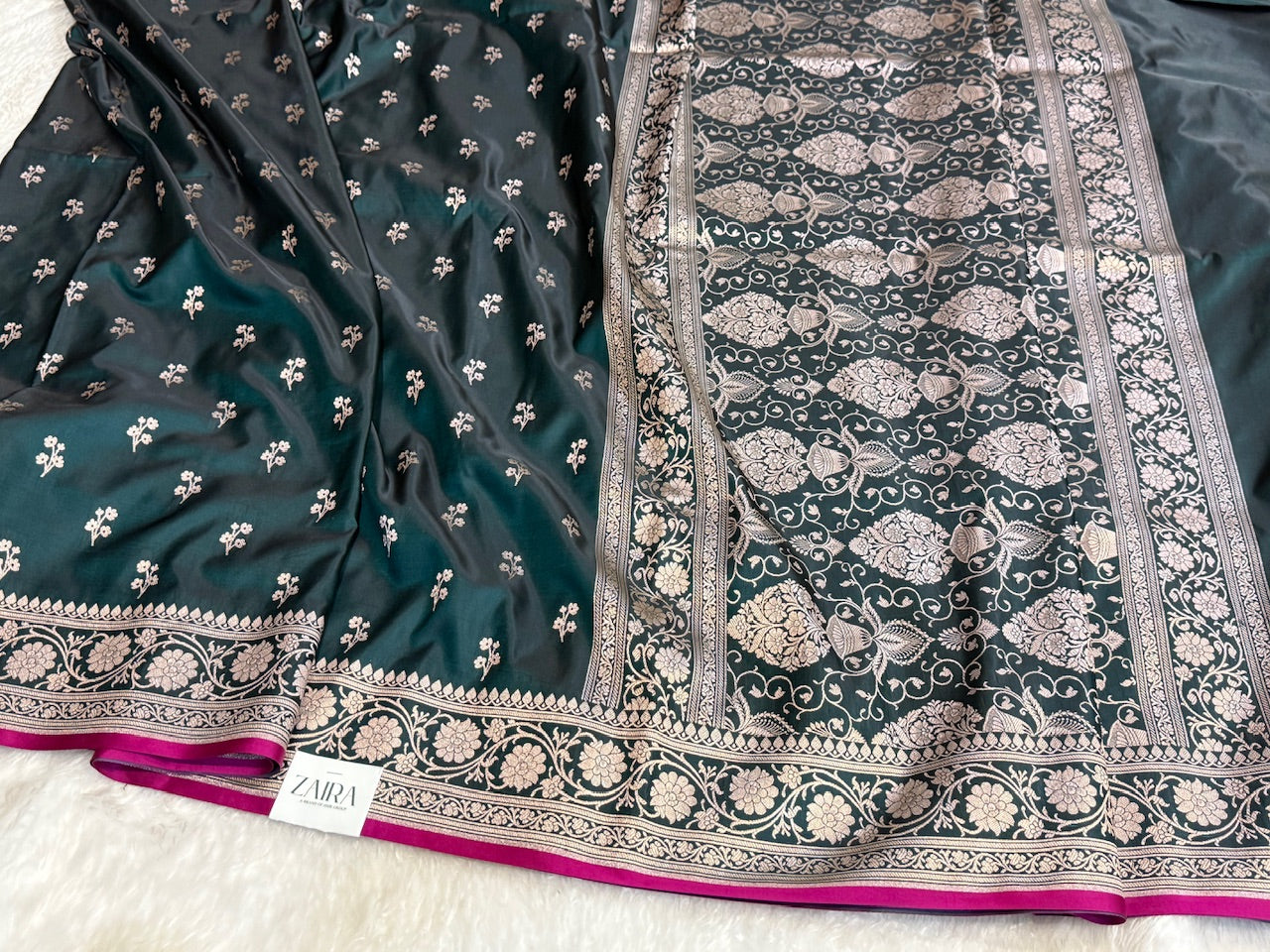 Dark Green Booti Mashru Silk Saree