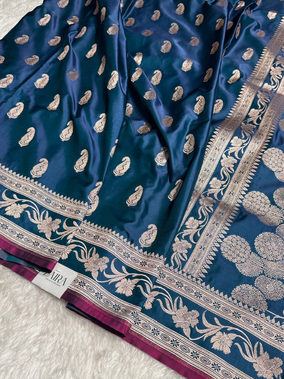 Navy Blue Kairi Motif Mashru Silk Saree