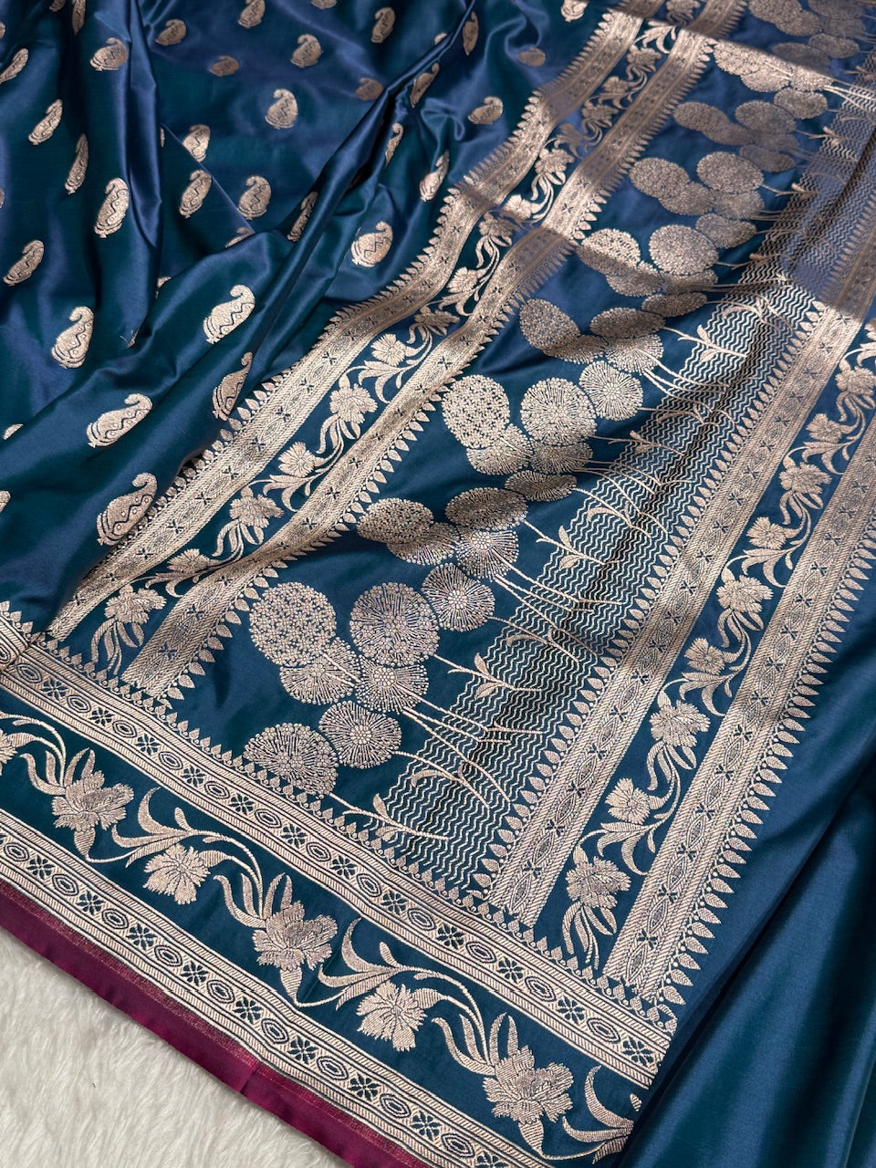 Navy Blue Kairi Motif Mashru Silk Saree