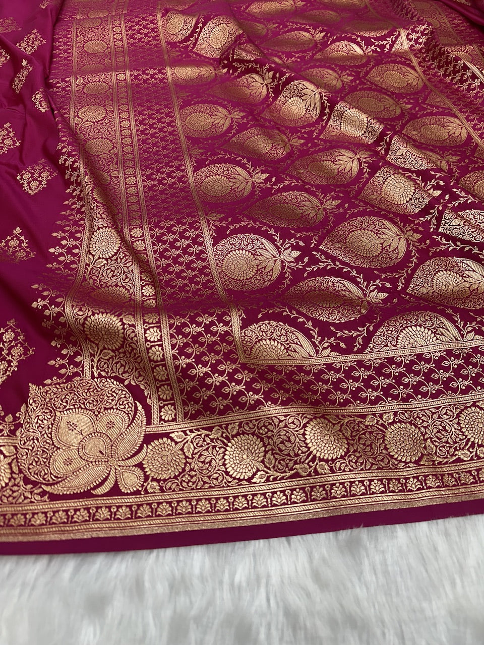 Rani Floral Boota Satin Katan Silk saree SK35