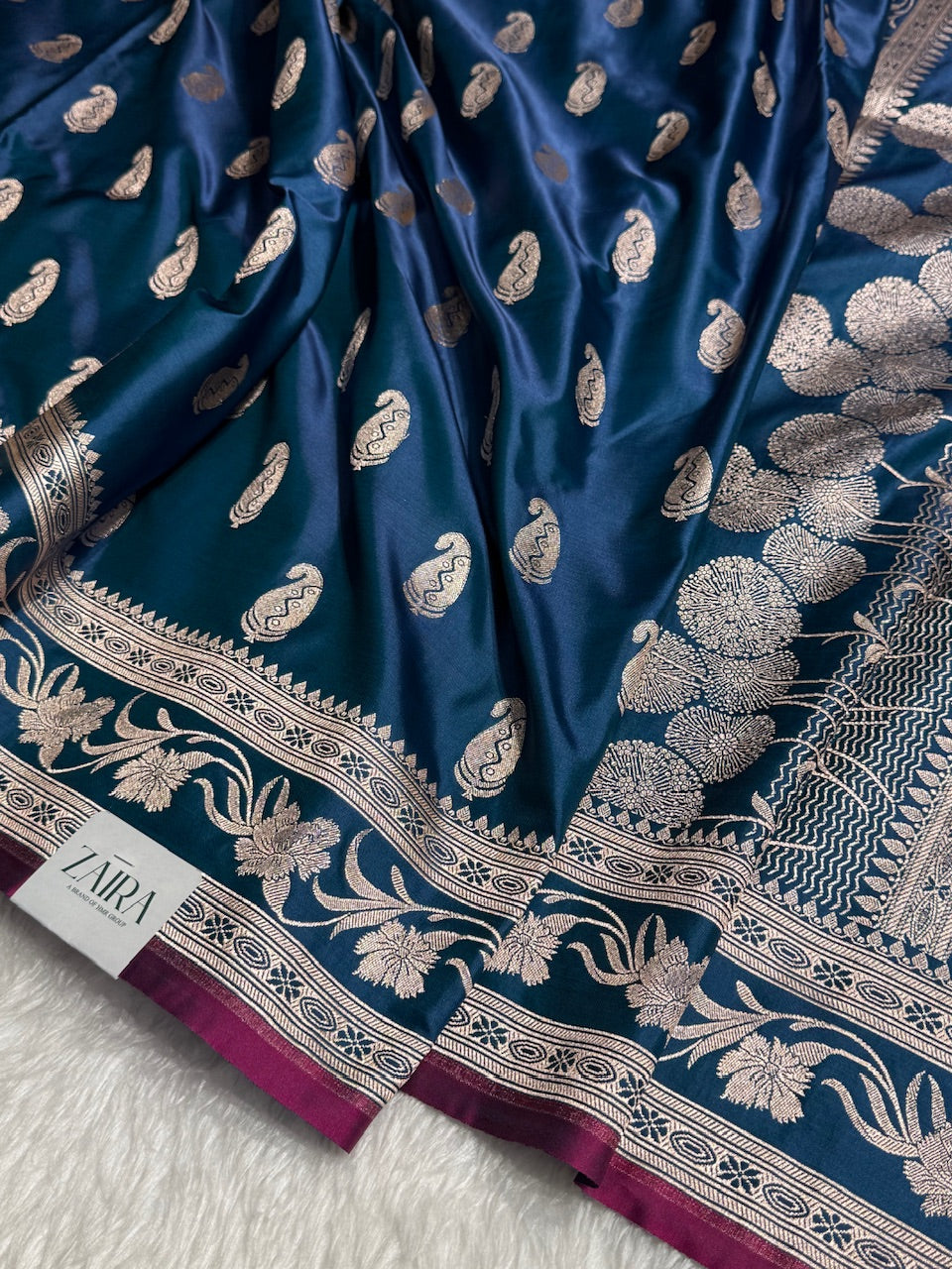 Navy Blue Kairi Motif Mashru Silk Saree