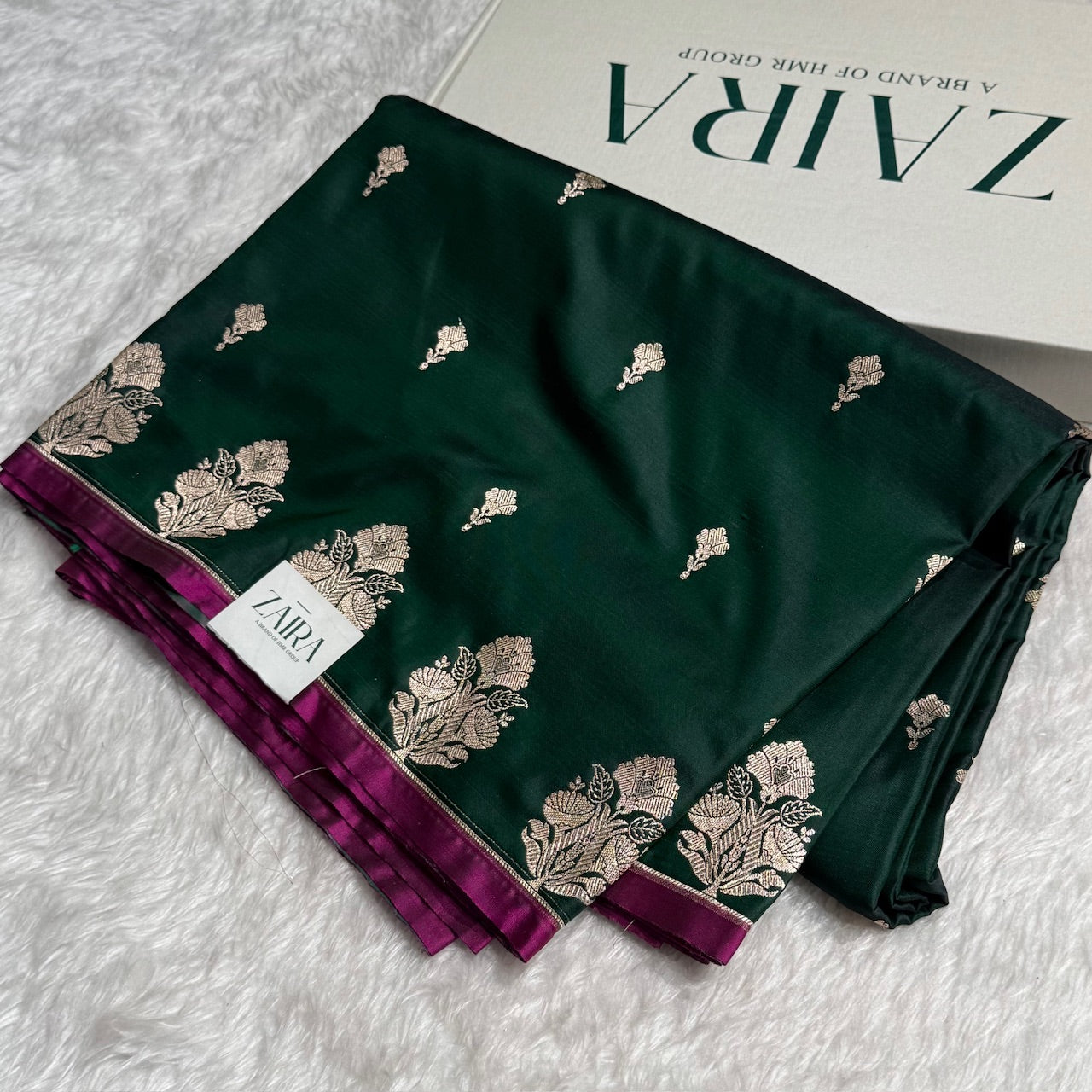 Bottle Green Skirt Border Mashru Silk Saree
