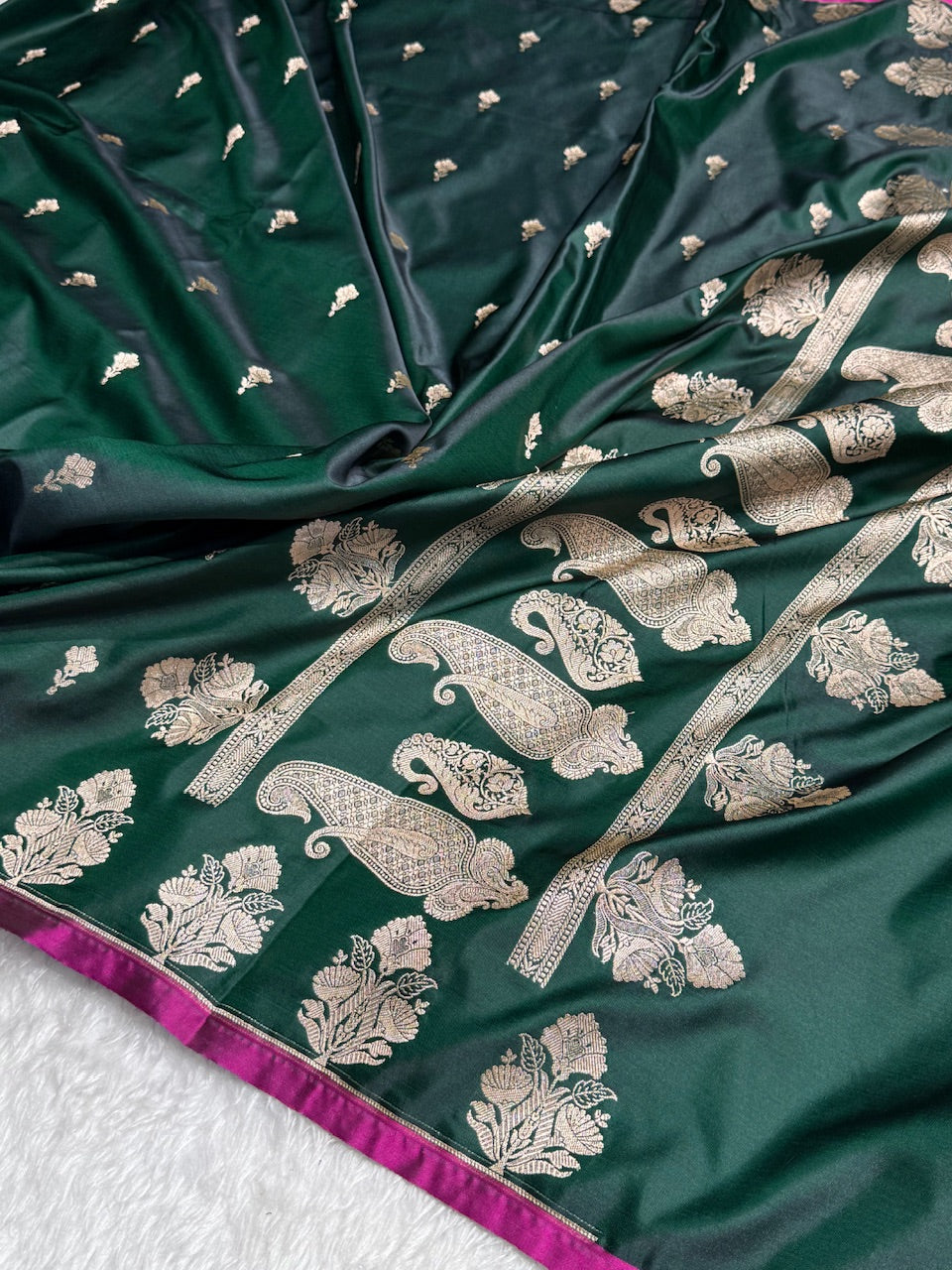 Bottle Green Skirt Border Mashru Silk Saree