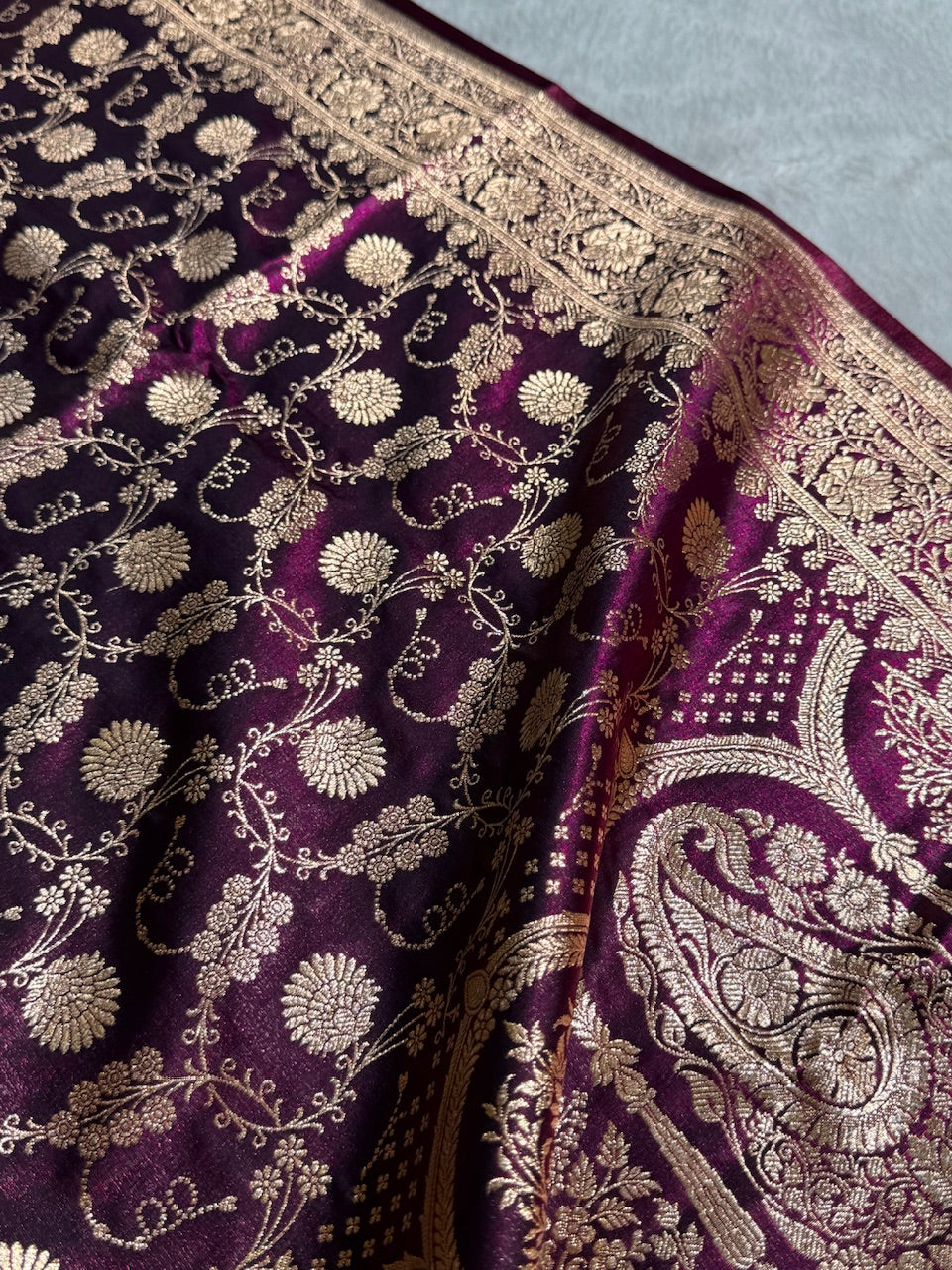 Light Wight Satin Silk Jaal in Wine Shades SS17