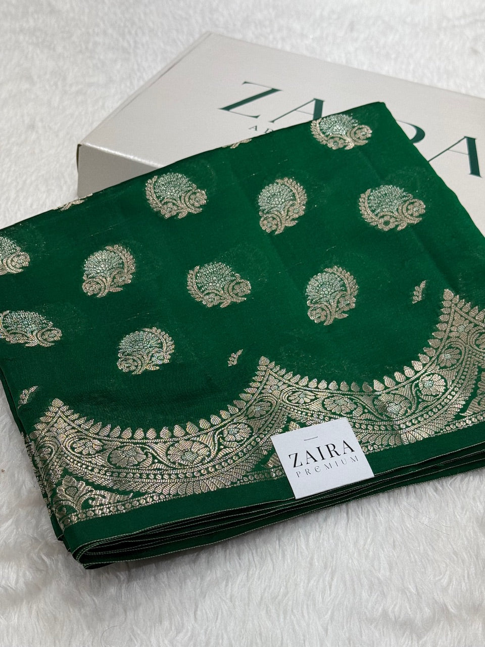 Bottle Green Scallop Pure Caramel Silk Saree