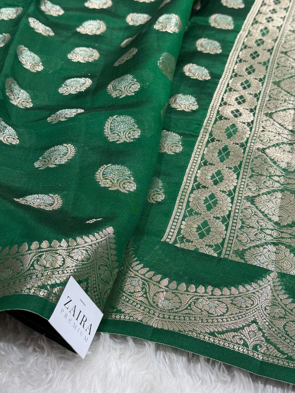 Bottle Green Scallop Pure Caramel Silk Saree