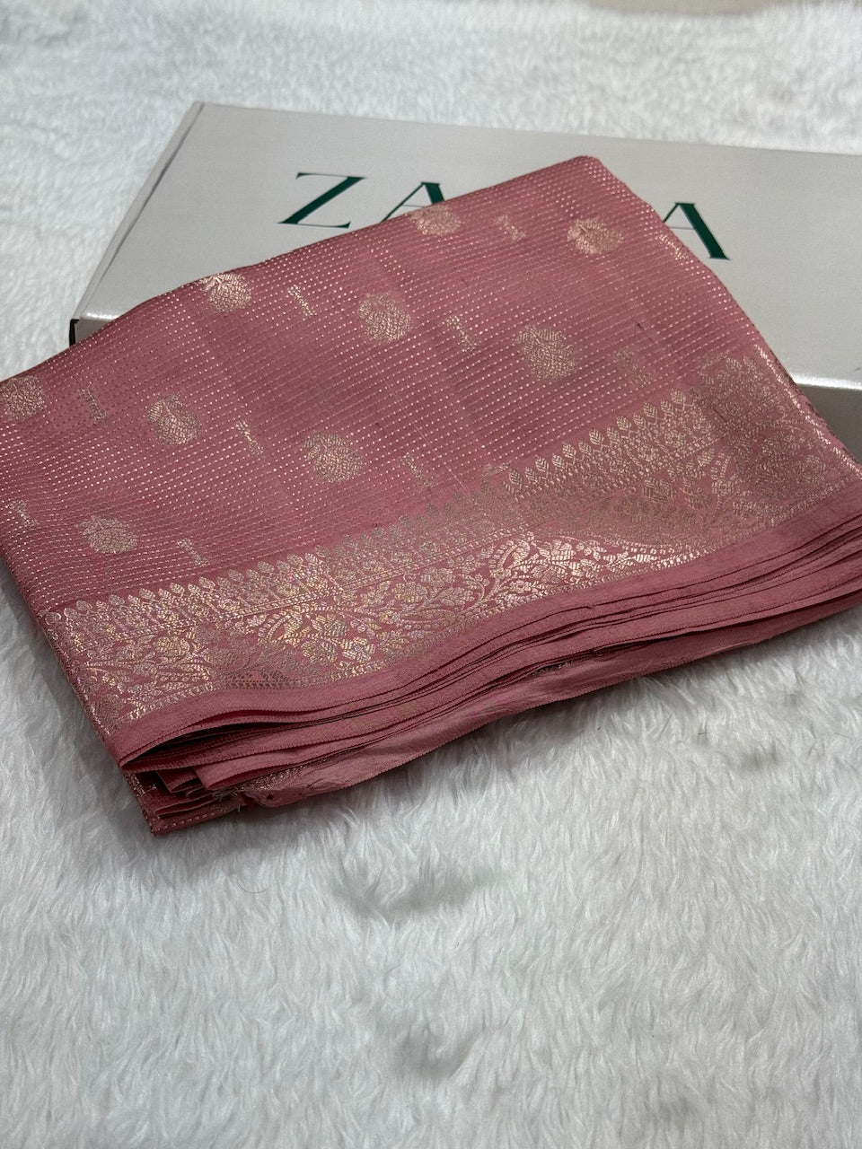 Rosy Finch Boota Booti Pure Caramel Silk Saree