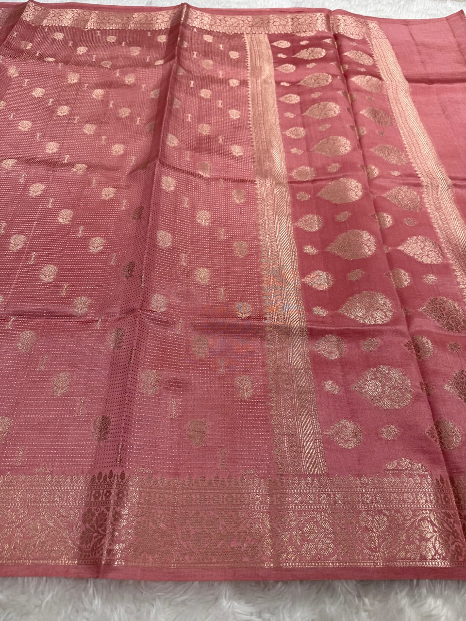 Rosy Finch Boota Booti Pure Caramel Silk Saree