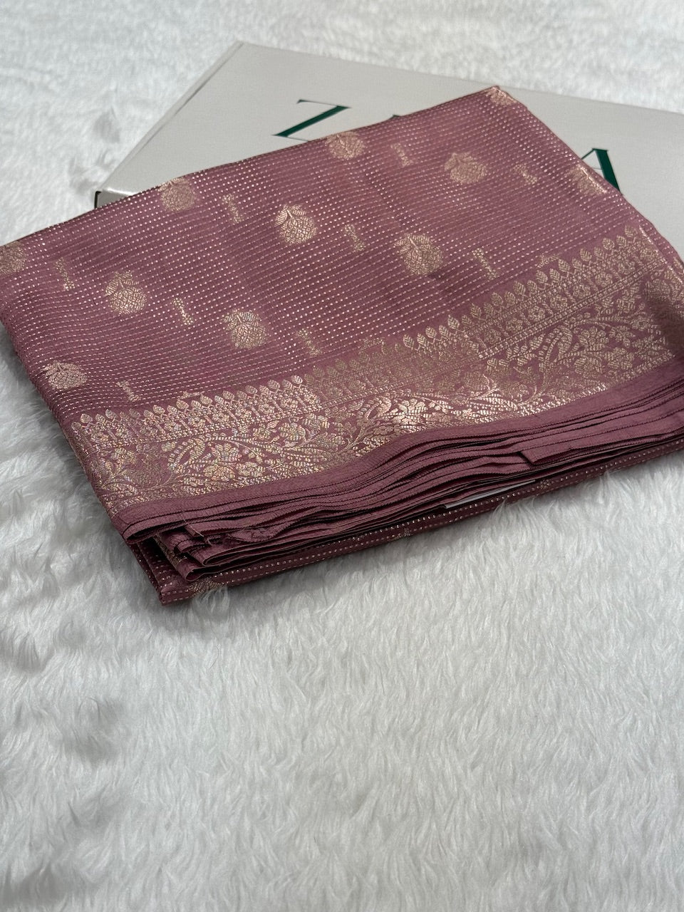 Purplish Brown Boota Booti Pure Caramel Silk Saree