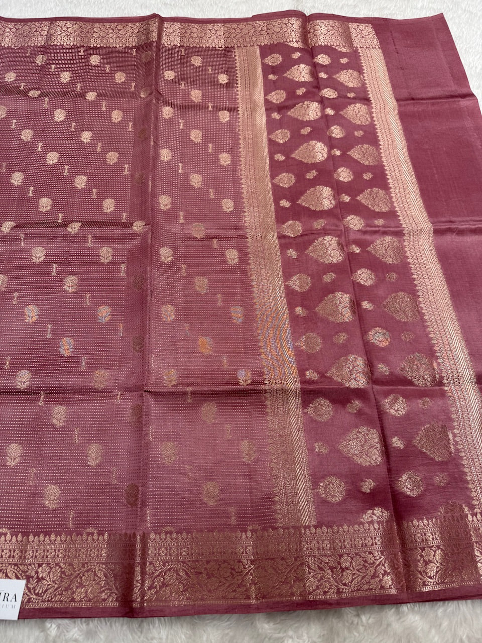 Purplish Brown Boota Booti Pure Caramel Silk Saree