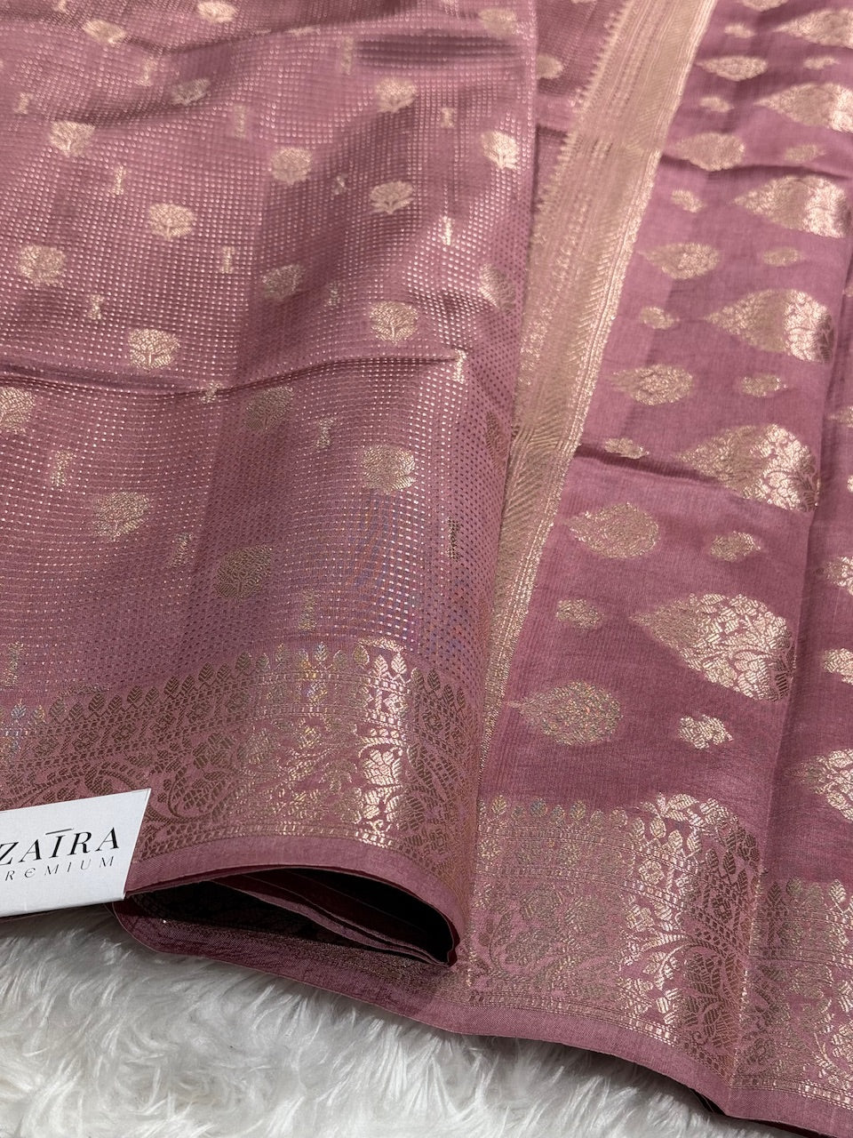 Purplish Brown Boota Booti Pure Caramel Silk Saree