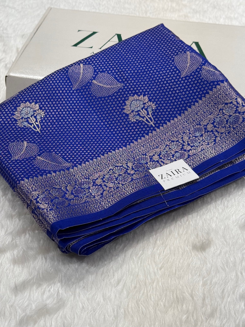Royal Blue Boota Pure Caramel Silk Saree