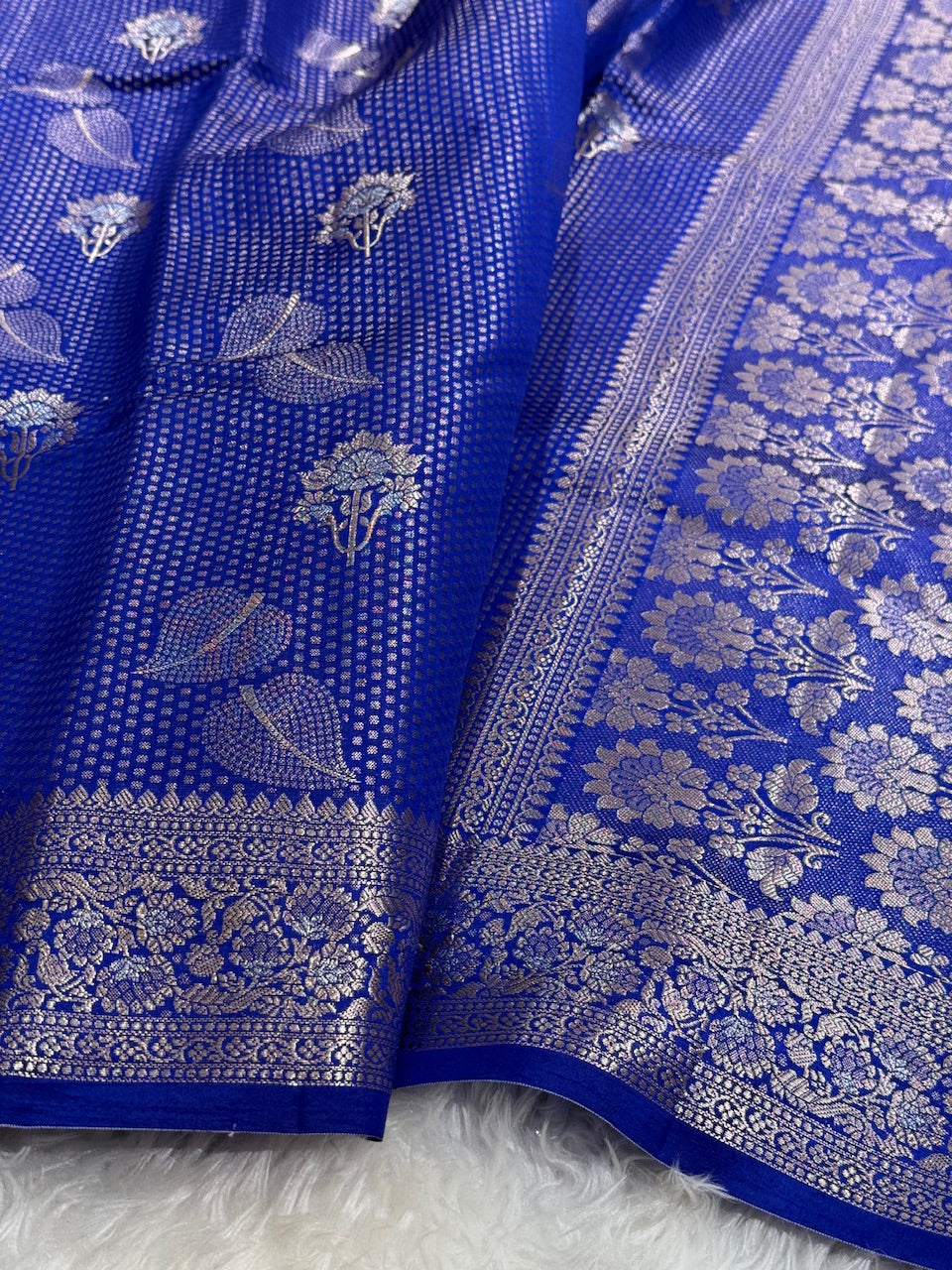 Royal Blue Boota Pure Caramel Silk Saree