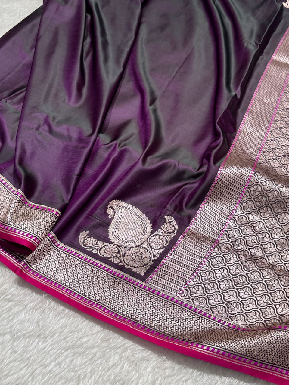 Dark Purple Booti Mashru Silk Saree