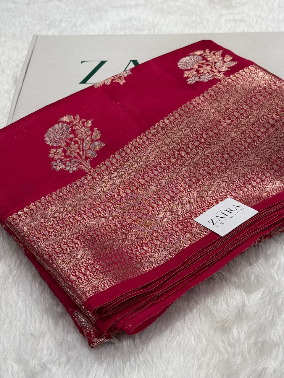 Maroon Flower Booti Pure Caramel Silk Saree