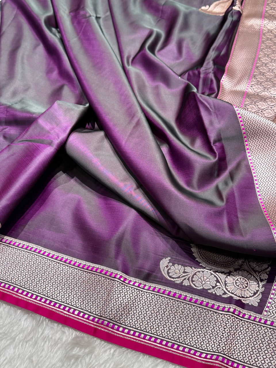 Dark Purple Booti Mashru Silk Saree