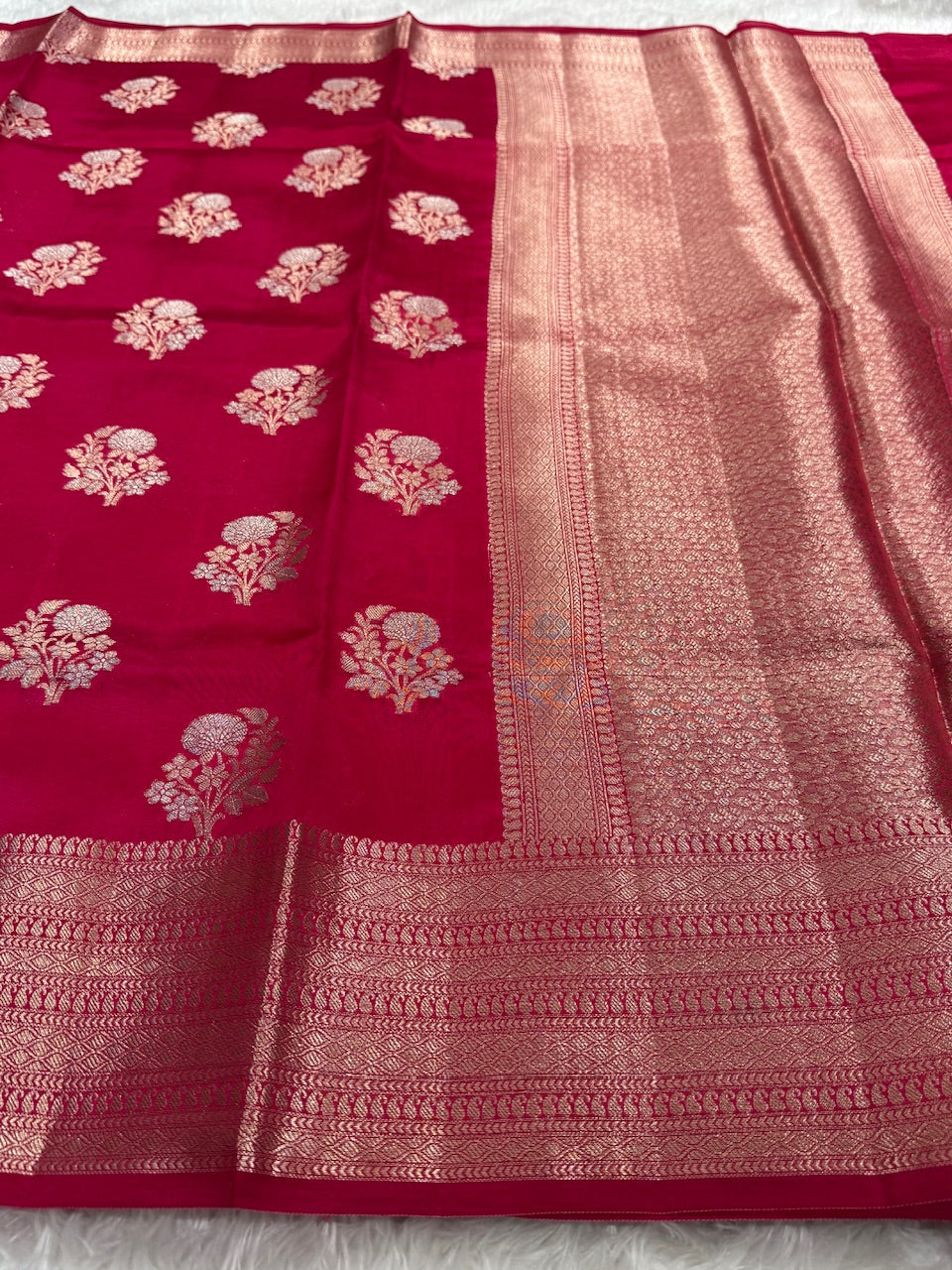Maroon Flower Booti Pure Caramel Silk Saree