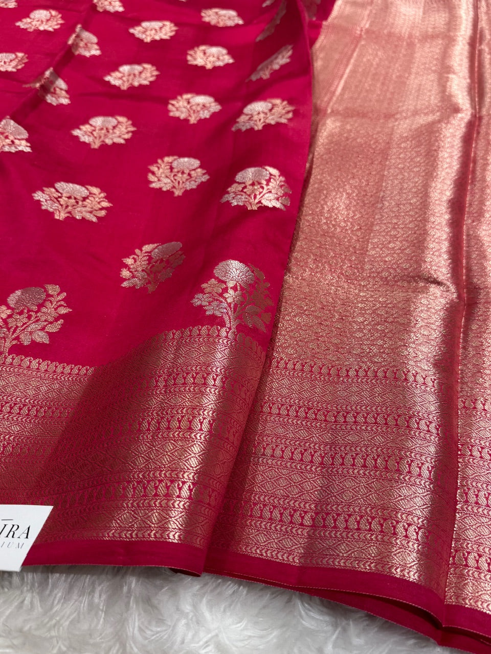 Maroon Flower Booti Pure Caramel Silk Saree