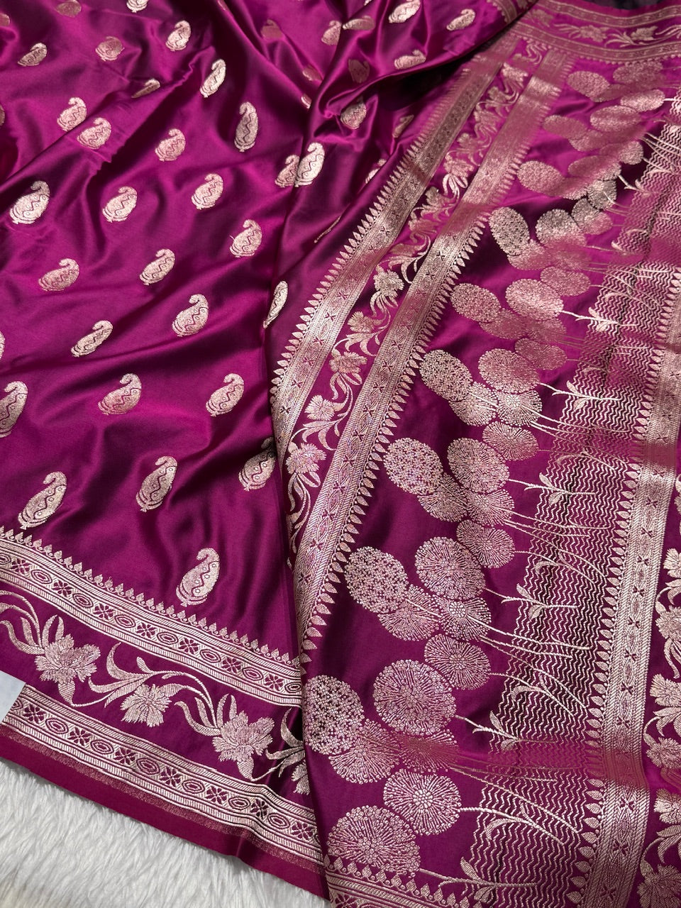 Magenta Kairi Motif Mashru Silk Saree