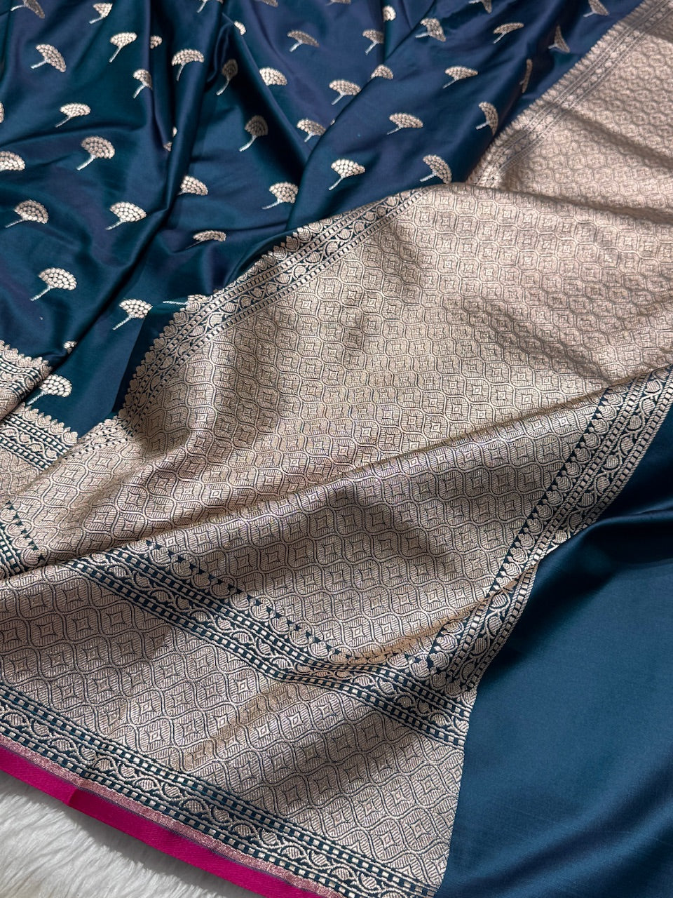 Navy Blue floral Motif Mashru Silk Saree