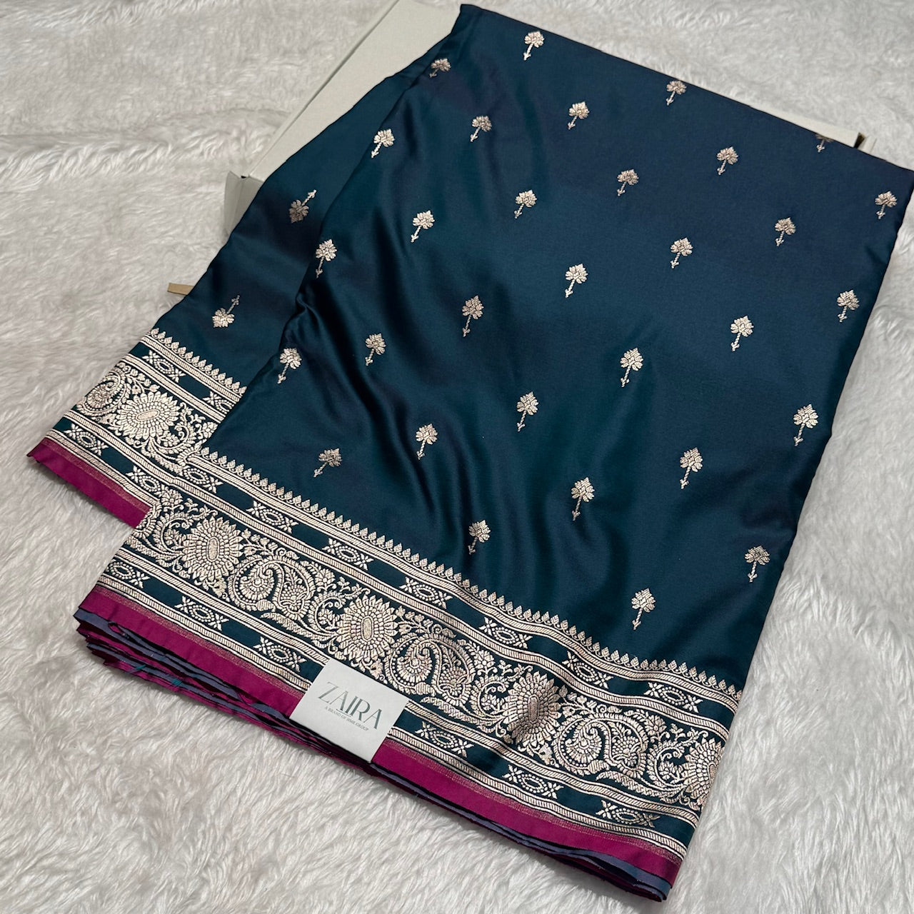 Nile Blue Booti Mashru Silk Saree