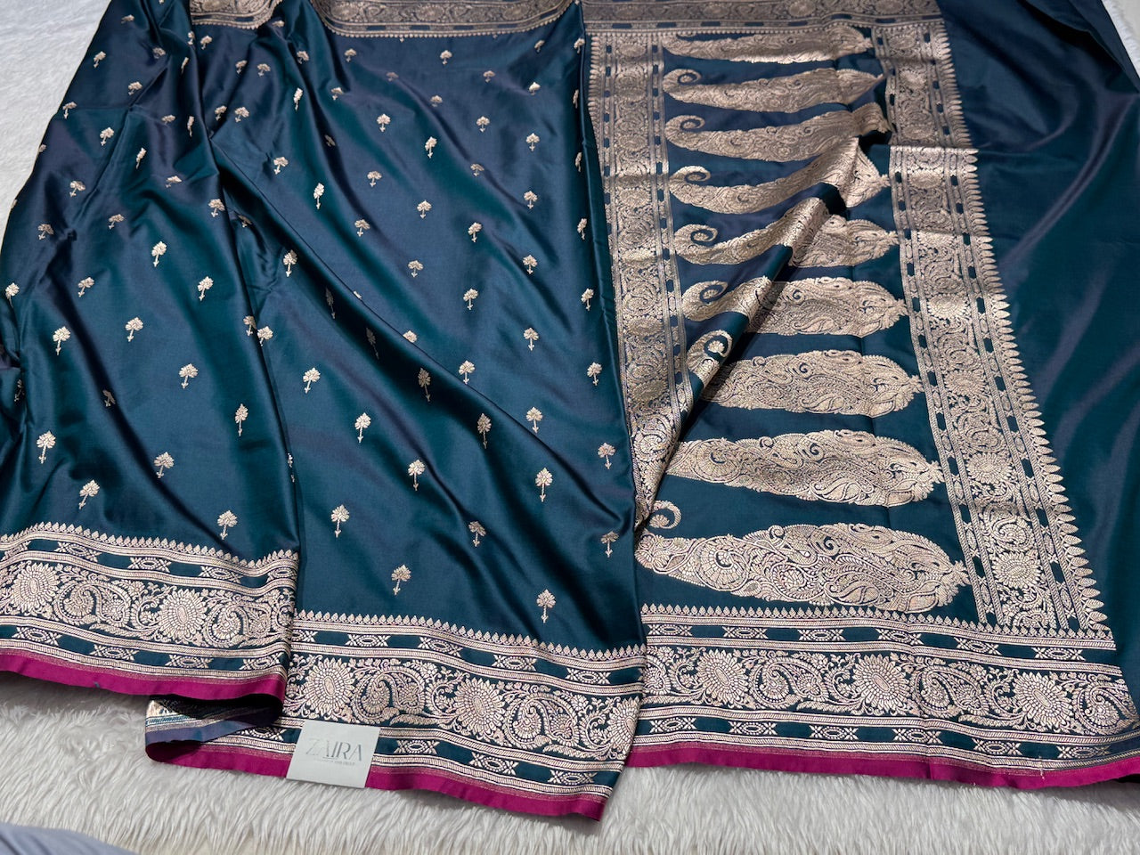 Nile Blue Booti Mashru Silk Saree