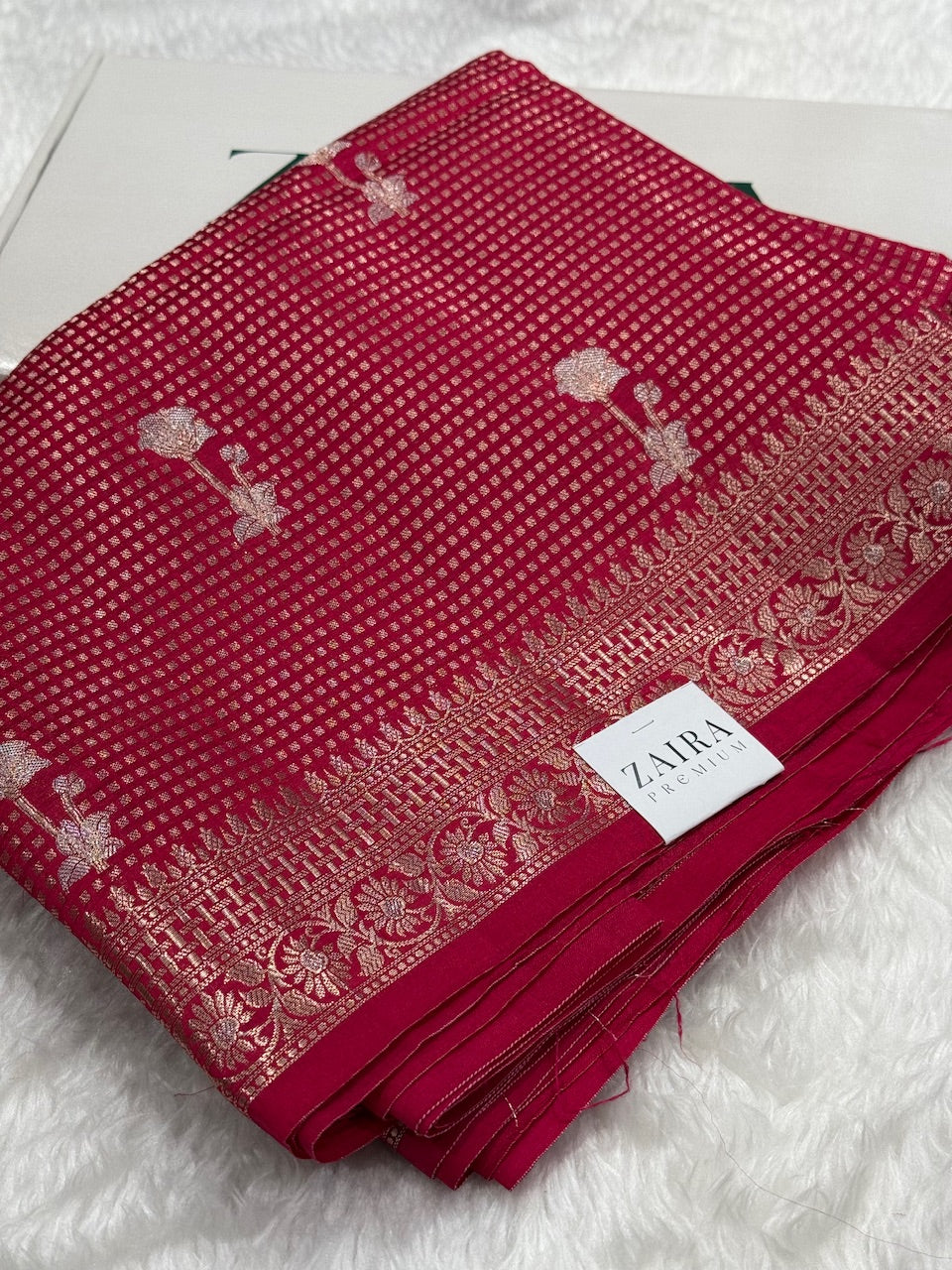Maroon Flower Booti Pure Caramel Silk Saree