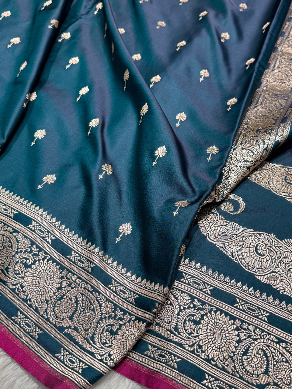Nile Blue Booti Mashru Silk Saree