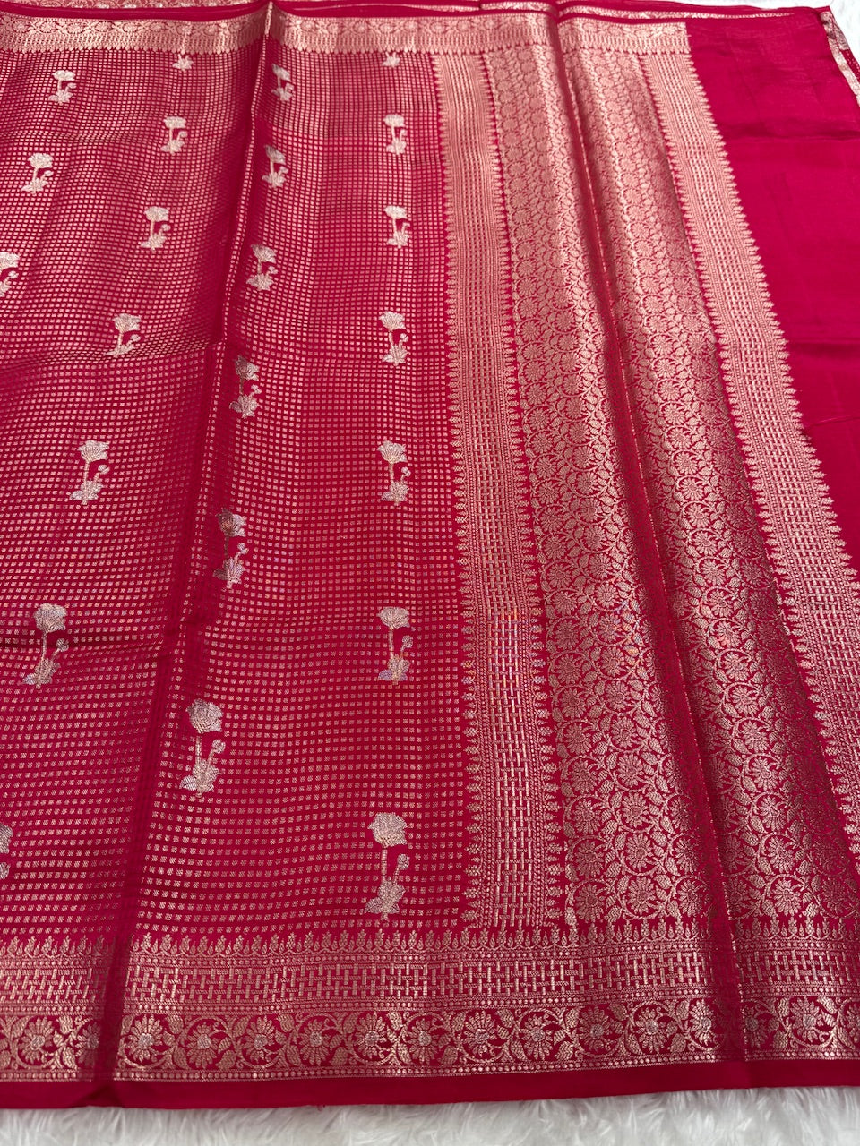 Maroon Flower Booti Pure Caramel Silk Saree