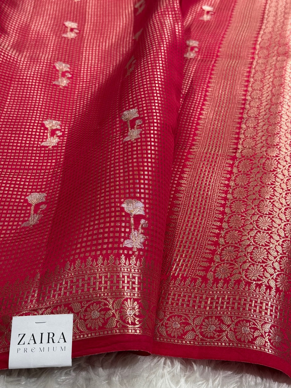 Maroon Flower Booti Pure Caramel Silk Saree