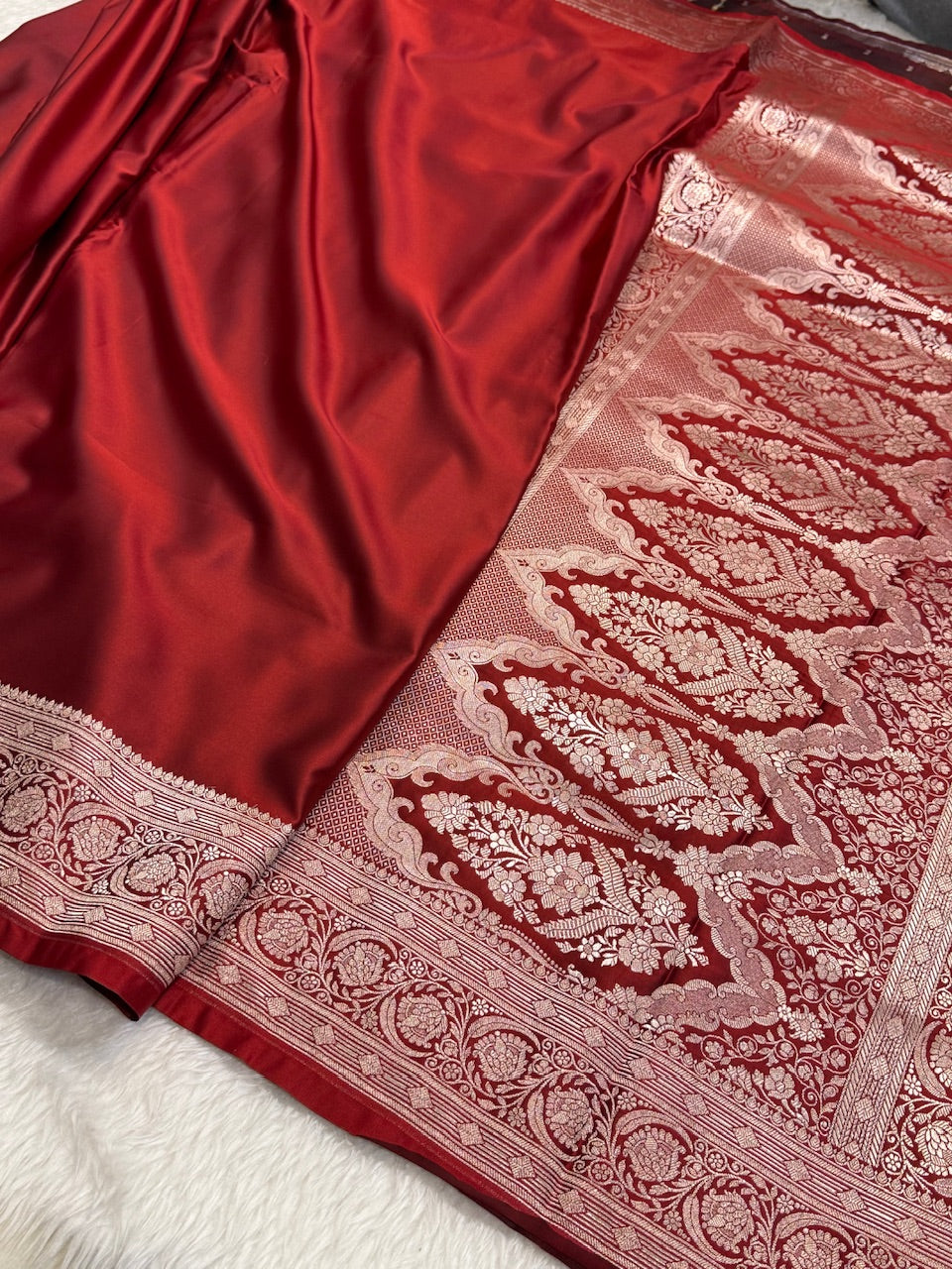 Brownish Red Plain Mashru Silk Saree