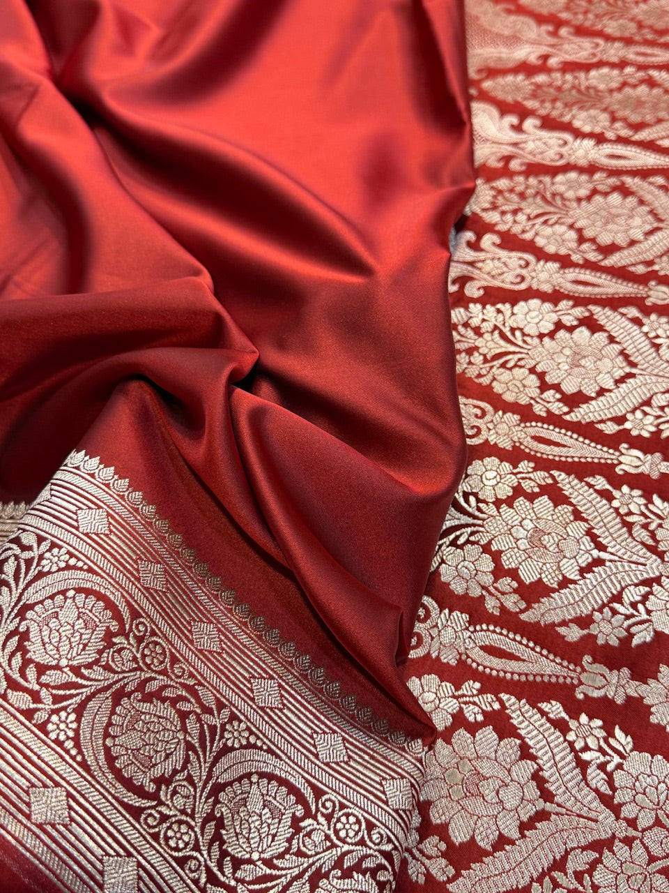 Brownish Red Plain Mashru Silk Saree