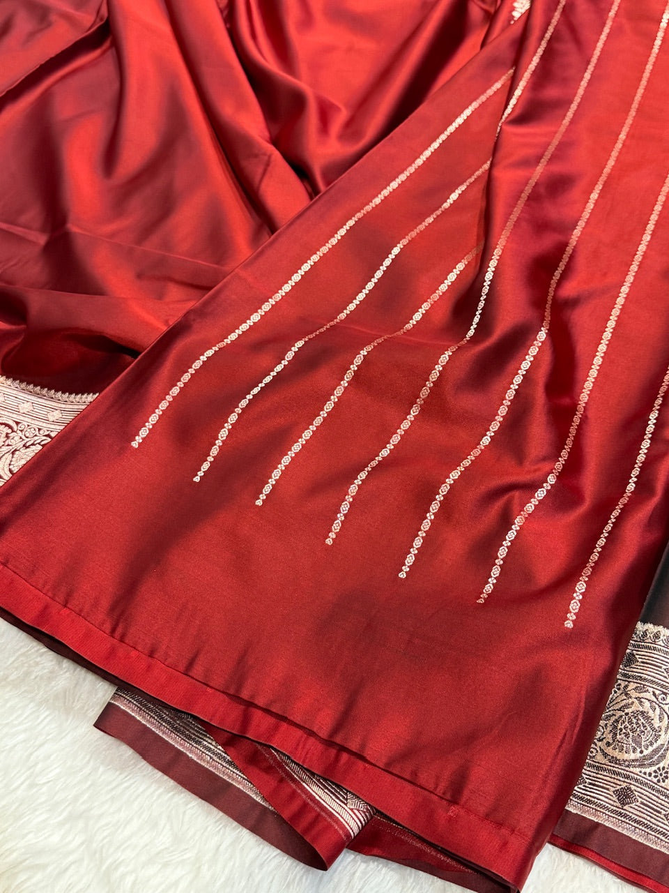 Brownish Red Plain Mashru Silk Saree