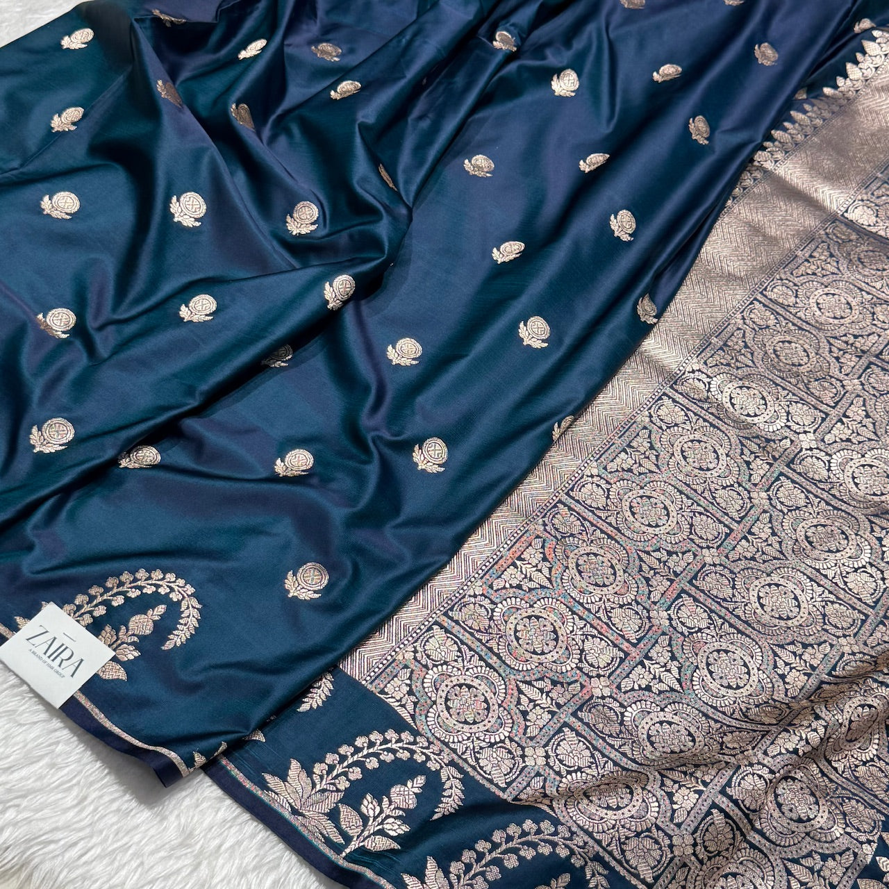 Nile Blue Booti Mashru Silk Saree