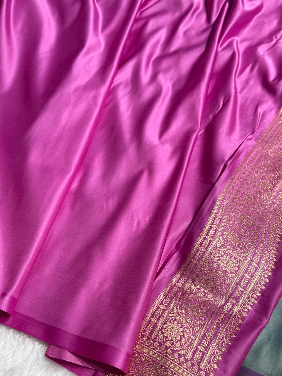 Turquoise with Lavender Floral Boota Satin Katan Silk saree SK27