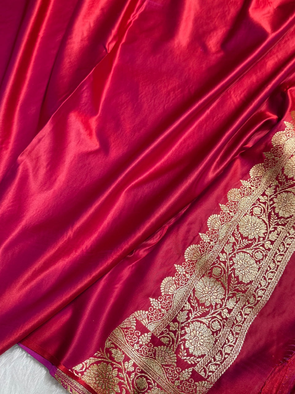 Purplish Red Floral Boota Pattern Satin Katan Silk saree SK45